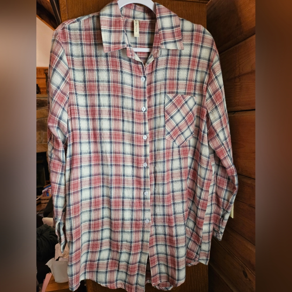 My Beloved Rust Plaid Button-Up Shirt-Size Large